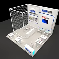 Modern GREE Exhibition Booth With White Blue Design Grid Framework Display Screen And Product