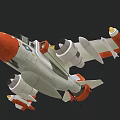 Animated Cartoon Fighter Jet With Cockpit Wings And Orange White Gray Design