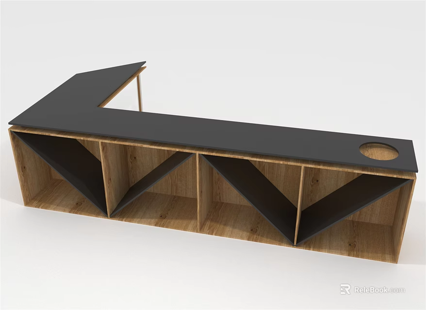 Modern Minimalist Wooden Shoe Cabinet with Multiple Triangular Compartments and Black Top Surface 3d model 