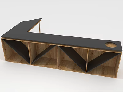 Modern Minimalist Wooden Shoe Cabinet with Multiple Triangular Compartments and Black Top Surface 3d model