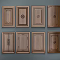 Wooden Door Panels With Various Carved Patterns On Gray Background 3d model