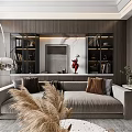 Modern Open Concept Living And Dining Room With Dark Wood And Marble Accents