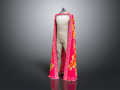 Long Pink Shawl With Yellow And Orange Floral Pattern On Mannequin 3d model