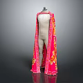 Long Pink Shawl With Yellow And Orange Floral Pattern On Mannequin