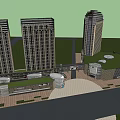 Urban Commercial Street With Modern High Rise Buildings And Open Plaza Area