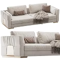 Light Gray Modern Two Seater Sofa With Throw Pillows And Cozy Blanket 3d model