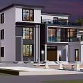 Two Story Modern Detached Villa Exterior Design Featuring Large Glass Windows Balcony And Palm Trees