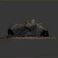 Natural Stone With Green Moss And Wood Chips On Brown Soil Surface