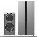 Modern Gray Double Drum Washing Machine in Home Interior Next to Refrigerator