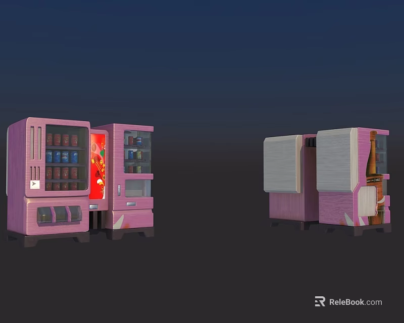 Pink Commercial Vending Machines With Different Designs And Display Windows 3d model 
