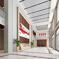 Spacious Modern Service Hall Interior With High Ceiling Large Display Green Plants And Marble Floor