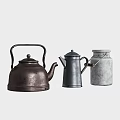 Rustic Vintage Metal Teapot Coffee Pot And Milk Can Decorative Collection