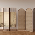 Quiet Rattan Folding Screen New Chinese Landscape Screen Solid Wood Screen Partition 3d model