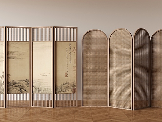 Quiet Rattan Folding Screen New Chinese Landscape Screen Solid Wood Screen Partition 3d model