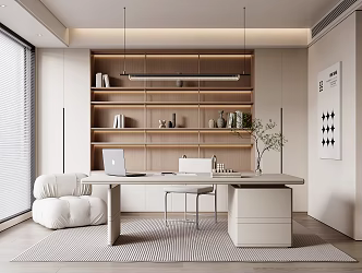 Modern Study Desk Bookcase Wardrobe Ornaments Vase Book Single Chair Stool Decorative Cabinet 3d model