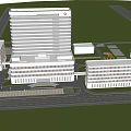 Modern Hospital Complex With Buildings Green Areas Roads And Parking Lots