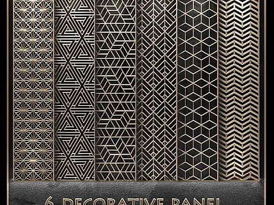 Six Decorative Panel Screen With Geometric Patterns In Gold And Black 3d model