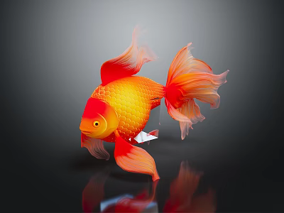 Vibrant Orange Red Goldfish With Flowy Tail Fins Swimming On Shiny Black Surface 3d model Vibrant Orange Red Goldfish With Flowy Tail Fins Swimming On Shiny Black Surface 3d model