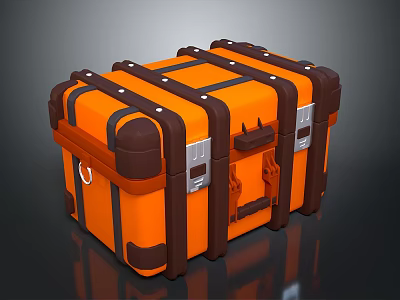 Durable Vintage Style Orange Suitcase with Brown Straps and Metal Clasps 3d model
