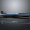 Blue And Black Long Barrel Sci Fi Weapon With Buttons And Scope On Shiny Surface 3d model