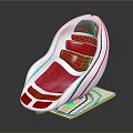 Modern Futuristic Chair With Red White Blue Accents Sleek Lines Transparent Base
