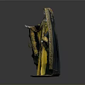 Traditional Woman Figure In Yellow Black Embroidered Robe With Headscarf