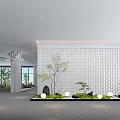 Modern Office Landscape Interior With Curved Ceiling Large Windows Green Plants Circular Seating And Columns