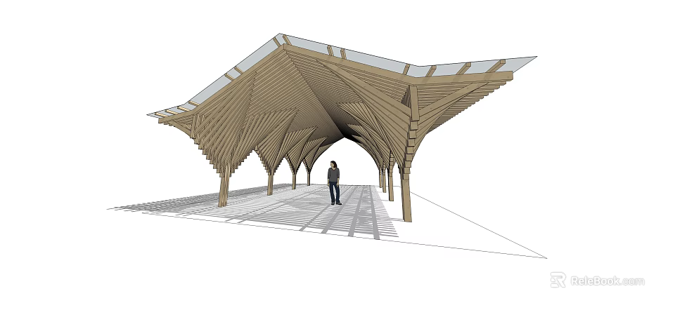 Modern Wooden Pergola With Transparent Roof And Architectural Design Structure 3d model 