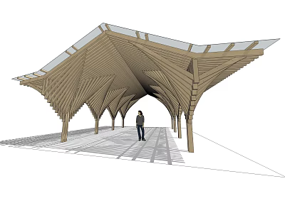 Modern Wooden Pergola With Transparent Roof And Architectural Design Structure 3d model
