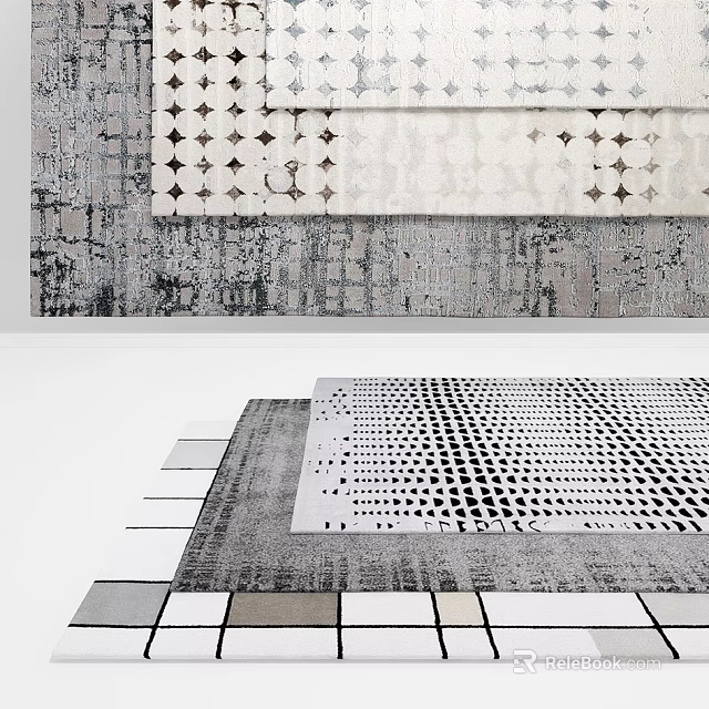 Modern Square Rug With Geometric Dot Pattern And Neutral Gray Color Tones 3d model