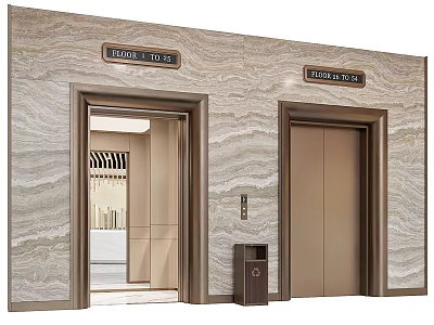 Elegant Elevators Featuring Marble Walls Open Door And Floor to Ceil Signage 3d model