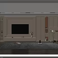 Modern TV Background Wall Interior With White Built-in Design Cabinet Decorations Vase And Stylish Rug