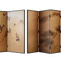 Oriental Style Decorative Room Divider Featuring Vine Leaves And Pine Tree Designs 3d model