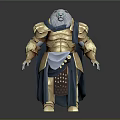 Bear Headed Warrior Creature Character Wearing Golden Armor And Blue Cloak Standing Pose