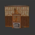 Classic Vintage Fireplace Interior With Wooden Mantel Carved Paneling And Decorations