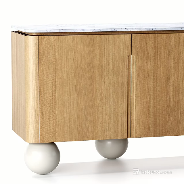 Modern Wooden Chest of Drawers with Cabinet Doors and White Spherical Legs Design 3d model 