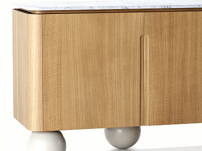 Modern Wooden Chest of Drawers with Cabinet Doors and White Spherical Legs Design 3d model
