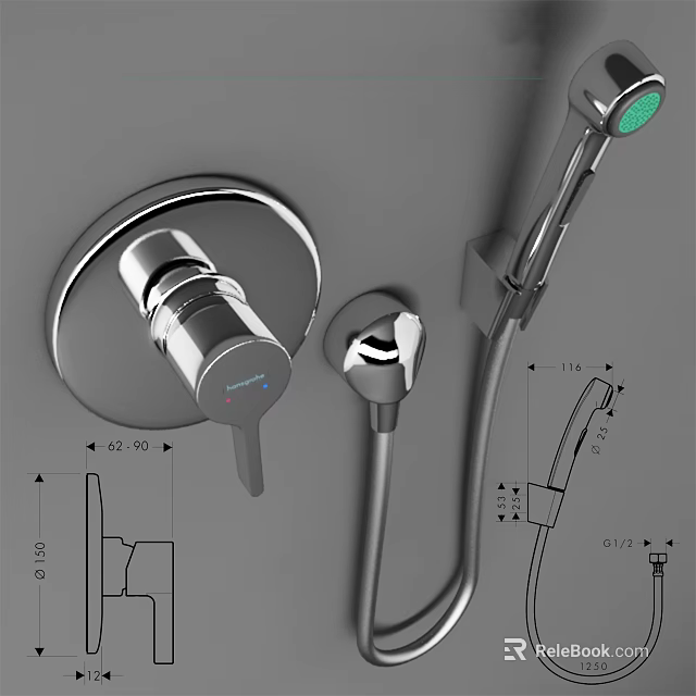 Modern Chrome Shower System With Handheld Sprayer And Control Valve 3d model