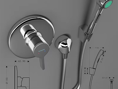 Modern Chrome Shower System With Handheld Sprayer And Control Valve 3d model