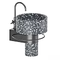 Modern Terrazzo Washbasin With Gray White Speckles And Metal Faucet Circular Shelf