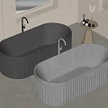Two Modern Ribbed Dark and Light Gray Bathtubs in Bright Bathroom with Natural Light