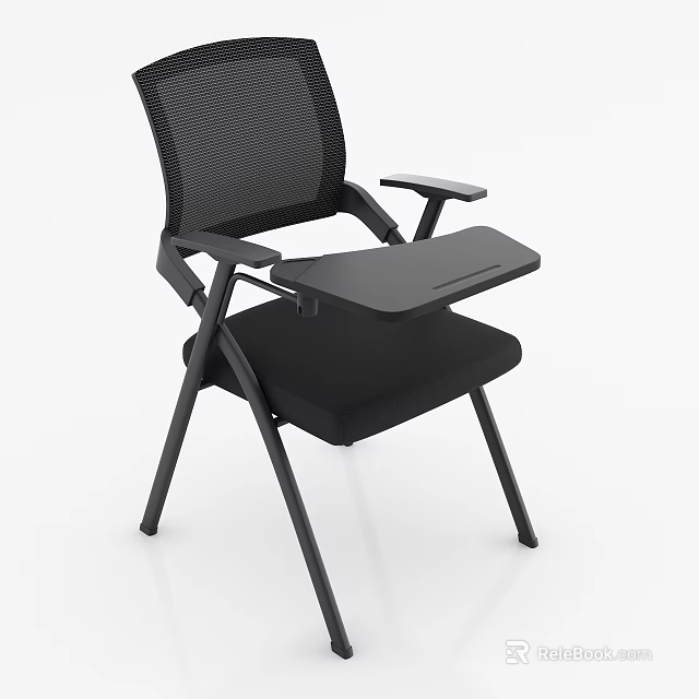 Modern Office Chair With Mesh Backrest Armrests And Foldable Desk Tray Design 3d model 