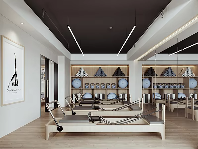 Modern Fitness Studio With Pilates Reformers And Decor 3d model