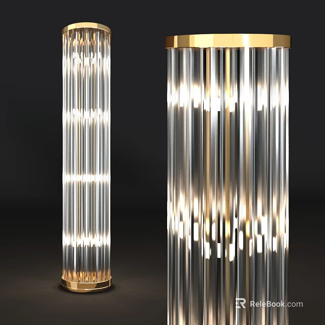 Elegant Modern Crystal Floor Lamp Featuring Gold Accent And Illuminated Transparent Shade 3d model 