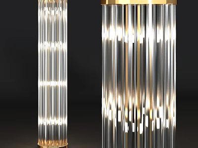 Elegant Modern Crystal Floor Lamp Featuring Gold Accent And Illuminated Transparent Shade 3d model