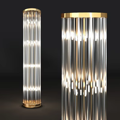Elegant Modern Crystal Floor Lamp Featuring Gold Accent And Illuminated Transparent Shade 3d model