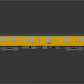 Yellow Train Model With Blue Roof And Multiple Windows On Black Smooth Surface With Reflection