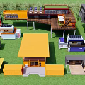 Colorful Container Guesthouse Buildings With Solar Panels Outdoor Decks And Tables