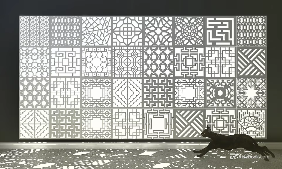 Lattice Windows With Various Intricate Patterns Displayed In Wall And Light Shadow Effects 3d model 