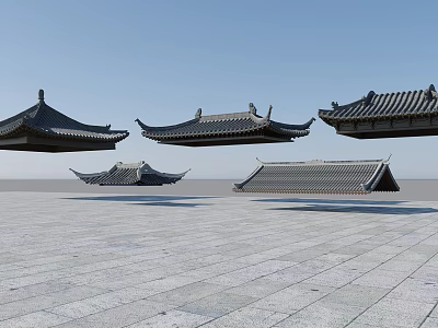 Traditional Chinese Architectural Roof Components With Classic Eave And Tile Structures 3d model